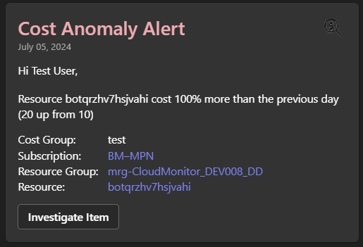 Cost Anomaly Alert • Cost Optimization Cost Anomaly Alert