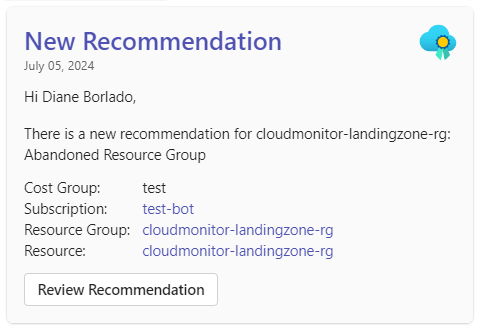 Cost Recommendation notification &bull; Cost Optimization